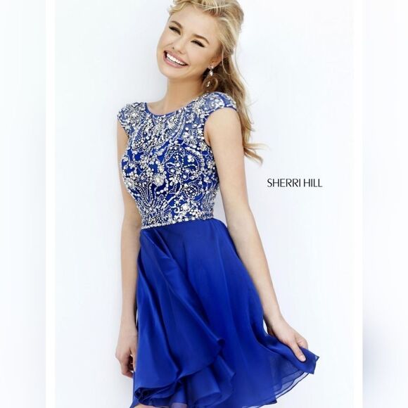 Nearly NEW Sherri Hill Navy Shorty Style # 32320 - Picture 2 of 6